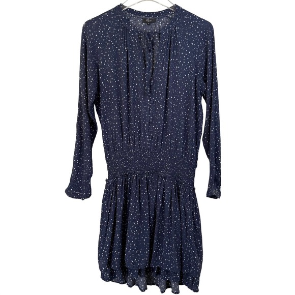 Rails Jasmine Navy Nova Star Print Smocked Waist V Neck Mini Dress MEDIUM - Picture 4 of 12